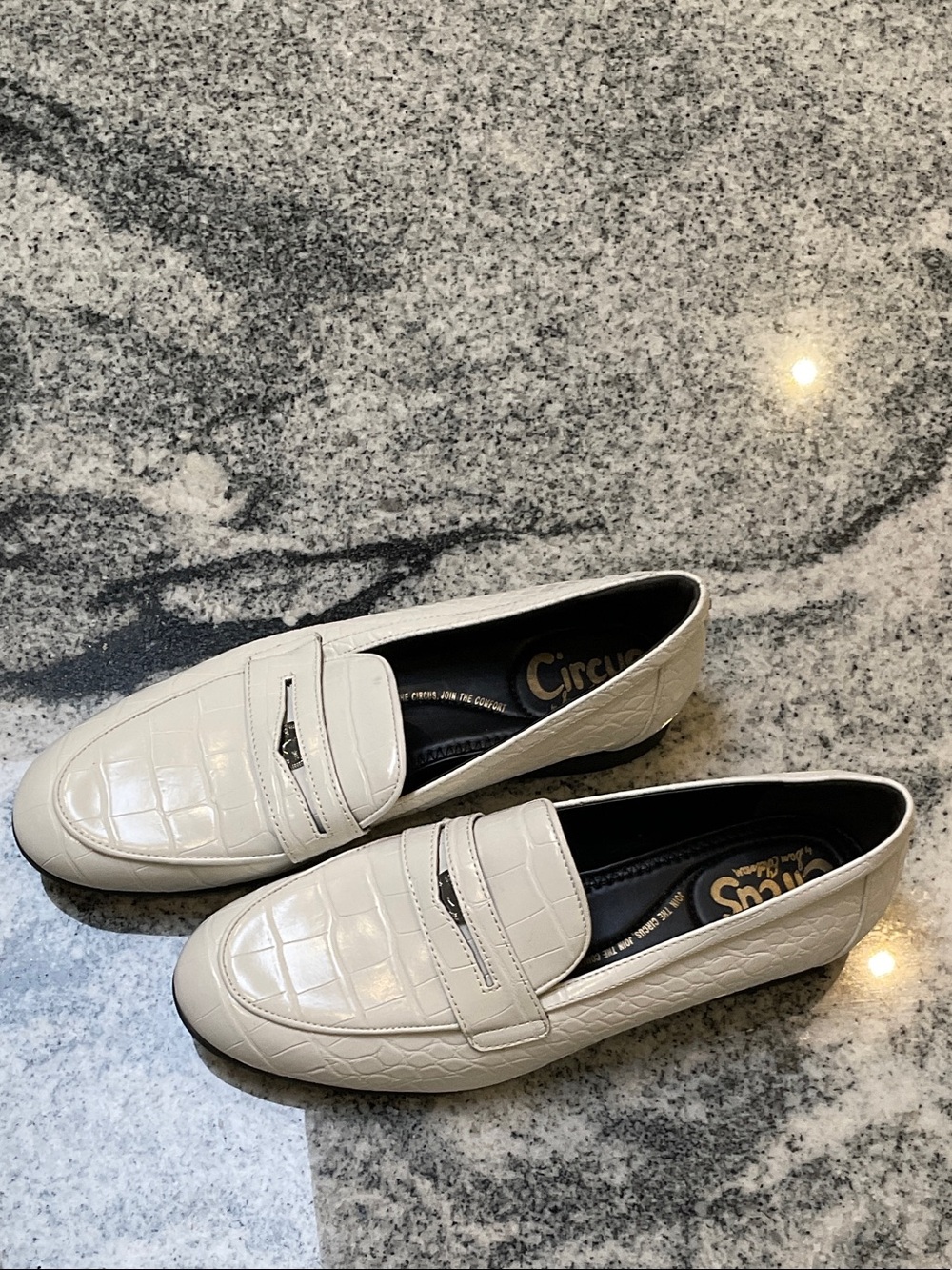 Circus by Sam Edelman Cream Croc-Embossed Penny Loafers